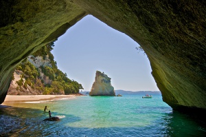 La belleza de Cathedral Cove, en la costa de Coromandel, Nueva Zelanda